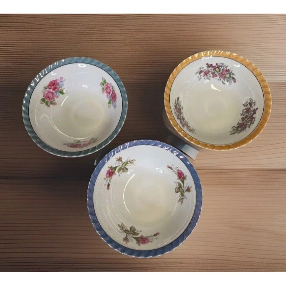 Vtg Yamatsu Lusterware Soup Cereal Rice Bowls Floral Porcelain 7" Japan Lot of 3